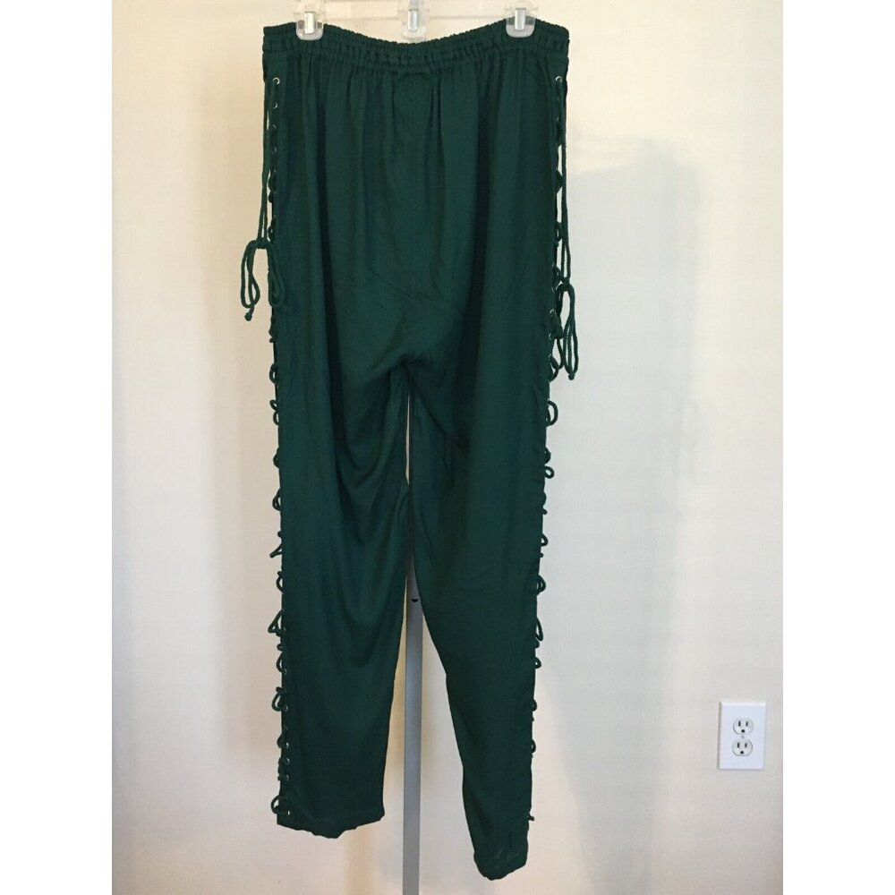 The Pirate Dressing Halloween Costume Pants Dark Green Lace Tie Sides Mens Large - Picture 7 of 11